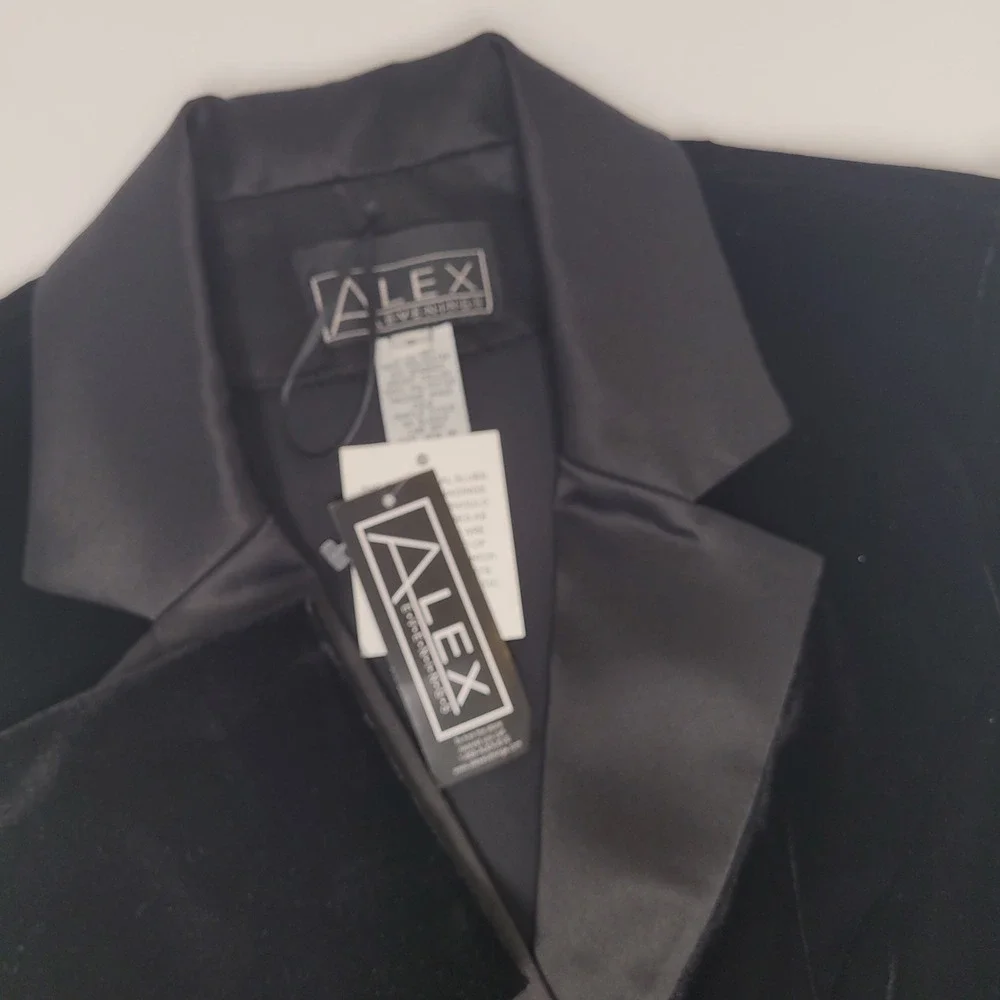 Alex Evenings Velvet Blazer Women M Black NEW Satin Lapel Open Front 391519